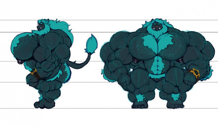 5_fingers 5_toes anthro big_muscles big_pecs blue_body blue_fur clock fangs featureless_crotch feet fingers front_view fur huge_muscles huge_pecs hyper hyper_muscles hyper_pecs male multicolored_body multicolored_fur muscular muscular_anthro muscular_male nipples pecs plantigrade side_view solo teeth toes watch wristwatch bobert rolibar felid lion mammal pantherine 2019 model_sheet