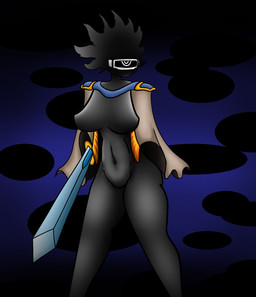 1_eye abstract_background armless black_body black_breasts black_hair breasts cape cape_only clothing featureless_breasts featureless_crotch female hair humanoidized looking_at_viewer melee_weapon mostly_nude mostly_nude_female mostly_nude_humanoid mouthless navel not_furry solo sword three-quarter_view visor weapon white_eyes rarantis_(artist) kirby's_dream_land_2 kirby_(series) nintendo dark_matter_swordsman dark_matter_(kirby) humanoid 2025 digital_drawing_(artwork) digital_media_(artwork) full-length_portrait hi_res korean_description portrait