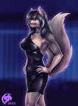 2023 5_fingers anthro big_breasts black_hair black_nose blurred_background bracelet breasts brown_body brown_fur canid canine canis claws cleavage clothed clothing cocktail_dress digital_media_(artwork) domestic_dog dress female finger_claws fingers fur gem german_shepherd ghostwolf hair herding_dog hotel hotel_room inside jewelry mammal maria_eckholdt necklace pastoral_dog pearl_(gem) pearl_necklace shaded signature solo standing