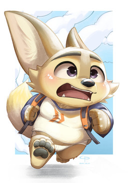 4_toes anthro backpack barefoot belly big_belly black_nose black_pawpads blush brown_body brown_fur claws clothing feet fur kemono male overweight overweight_male pawpads paws plantigrade shirt soles solo toes topwear underwear crustonpie canid canine fennec_fox fox mammal true_fox 2022 absurd_res hi_res