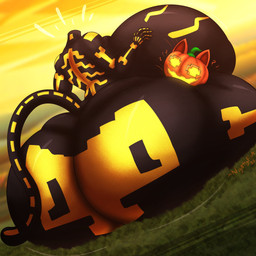 5_fingers anthro big_breasts big_butt breasts butt detachable detachable_head female fingers food for_a_head fruit grass huge_breasts huge_butt hyper hyper_breasts hyper_butt plant pumpkin question_mark solo tail nightlyflare epic_games fortnite spice_(fortnite) domestic_cat felid feline felis mammal object_head 1:1 2025 hi_res