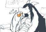 anthro beverage black_and_white digital_media_(artwork) dragon drinking eyes_closed freebird11 hair kingsley_(freebird11) long_ears long_hair male monochrome mythological_creature mythological_scalie mythology scalie sketch solo spot_color tail