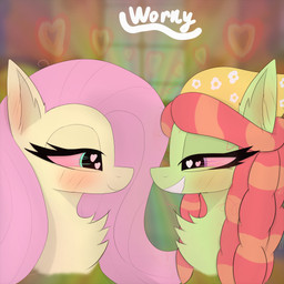 abstract_background bedroom_eyes blue_eyes blush clothing dreadlocks drugged drugs duo eyelashes female feral fluffy fluffy_chest fur green_body hair heart_symbol inner_ear_fluff kerchief love marijuana narrowed_eyes nipples pink_hair psychedelic psychedelic_background purple_eyes red_hair seductive smile smiling_at_another smiling_at_each_other stoned substance_intoxication tuft yellow_body worny friendship_is_magic hasbro my_little_pony fluttershy_(mlp) tree_hugger_(mlp) earth_pony equid equine horse mammal pony 1:1 2025 absurd_res digital_media_(artwork) hi_res signature