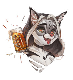 alcohol anthro beer beer_glass beverage breasts cherep drinking female fur hair open_mouth pink_body solo striped_body striped_fur stripes teeth teeth_showing tongue tongue_out conditional_dnp kiras_arkaneks felid hybrid mammal procyonid raccoon absurd_res hi_res