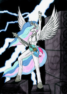 anthro anthrofied breasts crown electric_guitar electricity feathered_wings feathers female fur guitar hair headgear horn lightning multicolored_hair musical_instrument playing_guitar playing_music plucked_string_instrument princess purple_eyes royalty solo string_instrument tail white_body white_feathers white_fur wings damn-yuki friendship_is_magic hasbro my_little_pony mythology princess_celestia_(mlp) equid equine mammal mythological_creature mythological_equine winged_unicorn hi_res