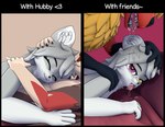 ahegao anthro bed bodily_fluids comparison cuckold cuddling dripping duo eyes_closed female female_penetrated from_behind_position fur furniture hair happy holding_down hotwife hug infidelity looking_pleasured lying male male/female male_penetrating male_penetrating_female nude nude_female nude_male offscreen_penetration offscreen_sex on_bed open_mouth orange_body penetration romantic romantic_couple saliva saliva_drip saliva_on_face saliva_on_tongue saliva_string sex smile text tongue tongue_out white_body white_fur nolanhaldam blender_eevee mythology nintendo pokemon fyre kaya_the_vixen nolan_haldam canid canine canis dragon eeveelution flareon fox generation_1_pokemon mammal mythological_creature mythological_scalie pokemon_(species) scalie true_fox 3d_(artwork) absurd_res blender_(artwork) digital_media_(artwork) english_text hi_res