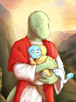 anthro blue_body blue_hair blue_scales claws clothing coat cosplay crossover_cosplay duo eyelashes eyes_closed feathers female finger_claws green_body green_scales hair male raincoat robe scales sharp_teeth short_hair smile snaggle_teeth snout teeth text topwear yellow_raincoat faustanon prometheuzone cavemanon_studios luce_and_friends snoot_game fooly_cooly_(snoot_game) luce_(luce_and_friends) raptor_jesus dinosaur dromaeosaurid feathered_dinosaur feathered_scalie microraptor prehistoric_species reptile saurischian scalie theropod velociraptor 2024 artist_name crossover digital_drawing_(artwork) digital_media_(artwork) signature