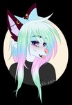 2018 alpha_channel alternative_fashion anthro black_clothing black_shirt black_topwear blue_body blue_fur blue_hair bust_portrait canid canine clothing countershading crescent_moon ear_piercing ei-ka eyelashes female fur hair industrial_piercing lips mammal moon multicolored_hair pastel_theme piercing pink_eyes pink_hair portrait rainy_(sparklyrain) scene_(fashion) scene_haircut shirt signature simple_background solo star teal_hair tongue tongue_out topwear transparent_background