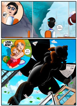 anthro building cafe city civilian dialogue eyewear female flying glasses japanese male text wind wings juanonyx godzilla_(series) monsterverse mothra_(series) toho godzilla mothra arthropod human insect kaiju lepidopteran mammal moth comic english_text hi_res