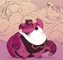 almost_fully_inside anthro back_wings baseball_cap big_moobs bottom_heavy bottomless bottomless_anthro bottomless_male clothed clothing ear_piercing eating facial_piercing flexing flexing_bicep hat hat_only headgear headgear_only headwear headwear_only horn huge_hips huge_moobs lip_piercing love_handles male moobs morbidly_obese morbidly_obese_anthro morbidly_obese_male mostly_nude mostly_nude_anthro mostly_nude_male obese obese_anthro obese_male oral_vore overweight overweight_anthro overweight_male piercing shirt small_wings solo stubble tail tank_top thick_tail topwear vore wide_hips wings oreocakes savorypastry mythology lilli_(wideshark) dragon mythological_creature mythological_scalie scalie hi_res trans_(lore) trans_woman_(lore)
