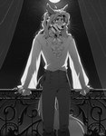 alternative_fashion anthro blue_eyes camisole classy clothing hair j-fashion light long_hair male moonlight night ouji_(fashion) solo victorian whiskers tatujapa edgar_vladilisitsa canid canine fox mammal absurd_res black_and_white hi_res monochrome