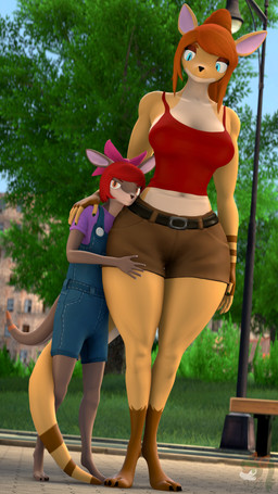 accessory anthro big_breasts bottomwear bow_ribbon breasts clothing duo female hair hair_accessory hair_bow hair_ribbon long_tail mature_female orange_hair outside overalls pouch_(anatomy) red_hair revamped_anthros ribbons shorts tail thick_thighs young young_female donglysfm ruby_(donglysfm) ruth_(donglysfm) kangaroo macropod mammal marsupial 3d_(artwork) 4k 9:16 absurd_res digital_media_(artwork) hi_res source_filmmaker_(artwork) daughter_(lore) mother_(lore) mother_and_child_(lore) mother_and_daughter_(lore) parent_(lore) parent_and_child_(lore) parent_and_daughter_(lore)