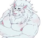 anthro biceps clothed clothing eyewear fur green_eyes hair male mane mane_hair monocle muscular muscular_anthro muscular_male nipples pecs pink_nipples pink_nose simple_background solo topless white_background white_body white_fur cddi_h lifewonders tokyo_afterschool_summoners snow_(tas) felid lion mammal pantherine 2020 signature