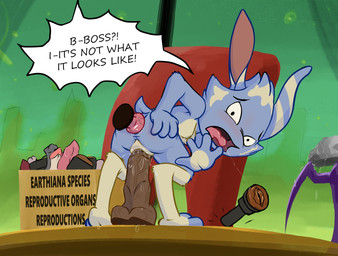 anal anal_penetration animal_dildo animal_sex_toy anthro bent_over big_dildo bodily_fluids canine_dildo caught caught_in_the_act caught_masturbating caught_while_cumming chair college dildo dildo_in_ass dildo_in_vagina dildo_insertion double_penetration equine_dildo female furniture genital_fluids genitals looking_back masturbation object_in_ass off_screen office office_chair office_lady offscreen_character on_model on_table panicking penetrable_sex_toy penetration rear_view riding_dildo saliva saliva_string school sex_toy sex_toy_in_ass sex_toy_in_vagina sex_toy_insertion shocked shortstack solo speech_bubble standing standing_masturbation surprised table text vaginal vaginal_fluids vaginal_penetration tabloi disney lilo_and_stitch pleakley's_assistant alien absurd_res english_text hi_res