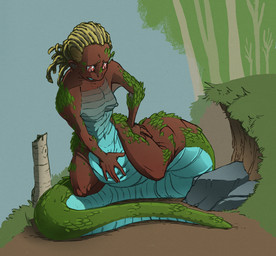 apode breasts breasts_shrinking dark_body dark_skin dreadlocks female growth human_to_anthro legless limbs_merging mid_transformation nipples non-mammal_breasts nude serpentine solo species_transformation tail tail_growth transformation comictf animal_humanoid draconcopode humanoid mammal reptile reptile_humanoid scalie scalie_humanoid snake_humanoid digital_media_(artwork)