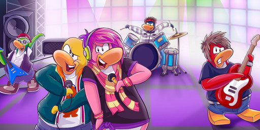 anthro black_clothing black_shirt black_topwear blue_clothing blue_jacket blue_topwear brown_hair clothed clothing drum drum_set electric_guitar electronics female group guitar hair holding_guitar holding_microphone holding_musical_instrument holding_object jacket male microphone multicolored_scarf musical_instrument open_clothing open_jacket open_mouth open_topwear pattern_clothing pattern_scarf percussion_instrument pink_body pink_hair pink_scarf pink_skin plucked_string_instrument red_body red_skin scarf shirt short_sleeved_shirt short_sleeves string_instrument striped_clothing striped_scarf stripes topwear two_tone_scarf upper_teeth_only yellow_body yellow_scarf yellow_skin rodrigorr club_penguin dj_cadence franky_(club_penguin) g_billy_(club_penguin) petey_k_(club_penguin) stompin_bob_(club_penguin) avian bird penguin absurd_res hi_res