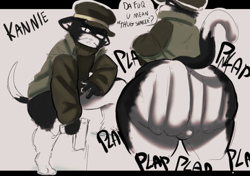 anthro ass_clapping big_butt butt butt_focus dialogue femboy gun handgun huge_butt male pistol presenting presenting_hindquarters ranged_weapon rear_view short_stack simple_background spreading text thick_thighs thug twerking weapon wide_hips tabs_huoo kannie_(tabs_huoo) animal_humanoid cat_humanoid felid felid_humanoid feline feline_humanoid humanoid mammal mammal_humanoid english_text hi_res