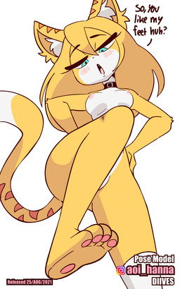 4_toes anthro blue_eyes blush breasts collar dialogue dominant dominant_female feet female foot_fetish foot_focus fur genitals hands_on_hips looking_down nipples nude pawpads pink_pawpads simple_background soles solo stomping text toes vulva white_background yellow_body yellow_fur diives domestic_cat felid feline felis mammal 2021 2d_animation 5:8 animated english_text frame_by_frame hi_res