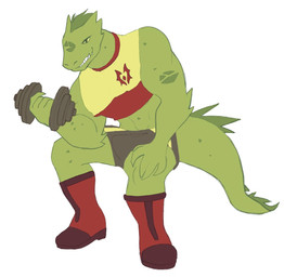 anthro boxers_(clothing) bulge clothed clothing dumbbell exercise green_body green_scales male midriff muscular muscular_anthro muscular_male navel pecs scales sharp_teeth simple_background smile solo tail teeth underwear weightlifting weights white_background workout yellow_sclera naughtypelli masters_of_the_universe mattel netflix she-ra_(copyright) she-ra_and_the_princesses_of_power rogelio_(she-ra) lizard reptile scalie