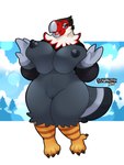 anthro beak big_breasts black_body black_feathers blue_eyes breasts claws feathers female grey_body grey_feathers mature_female nipples nude open_mouth open_smile smile solo thick_thighs schwarzfox animal_crossing nintendo amelia_(animal_crossing) accipitrid accipitriform avian bird caracara eagle falconid northern_crested_caracara 3:4 hi_res