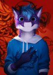 2022 5_fingers anthro blue_hair blurred_background clothed clothing digital_media_(artwork) dragon fingers fur furred_dragon hair hi_res looking_at_viewer male mythological_creature mythological_scalie mythology purple_body purple_eyes purple_fur scalie smile solo wayn_animation white_body white_fur