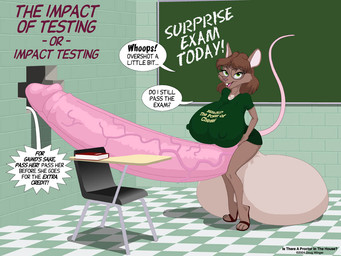 anthro balls big_balls big_breasts big_penis biped book breasts brown_hair buckteeth chalkboard checkered checkered_floor classroom clothing copyright_symbol desk dialogue erection exposed eyewear furniture genitals glasses green_eyes gynomorph hair half-closed_eyes huge_balls huge_breasts huge_penis hyper hyper_balls hyper_breasts hyper_genitalia hyper_penis information_board inside intersex long_hair long_tail looking_at_viewer narrowed_eyes nipple_outline open_mouth penis raised_tail school solo symbol table tail talking_to_viewer teeth text vein veiny_penis doug_winger house_mouse mammal mouse murid murine rodent 2004 4:3 english_text