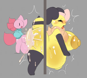 accessory ambiguous_penetration antennae_(anatomy) anthro anthro_on_anthro anthro_penetrated anthro_penetrating anthro_penetrating_anthro areola arthropod_abdomen balls belly bent_over big_balls big_belly big_breasts big_butt big_nipples big_penis biped blush blush_lines bodily_fluids bottomless bottomless_male breasts butt clothed clothing cum cum_inflation cum_inside duo eyebrows eyelashes eyes_closed feet female female_penetrated from_behind_position genital_fluids genitals gloves_(marking) grey_background huge_balls huge_breasts huge_penis inflation interspecies larger_female leg_markings male male/female male_penetrating male_penetrating_female markings monotone_body multicolored_body neck_tuft nipples non-mammal_breasts nude nude_female open_mouth open_smile penetration penile penile_penetration penis pink_body pink_tail sex side_view simple_background size_difference small_but_hung smaller_male smile socks_(marking) standing standing_sex stuck sweat tail through_wall tongue tongue_out topwear tuft two_tone_body yellow_body sleepysous annabee_(woebeeme) axii_(sleepysous) amphibian arthropod axolotl bee hymenopteran insect marine mole_salamander salamander 2025 digital_drawing_(artwork) digital_media_(artwork)