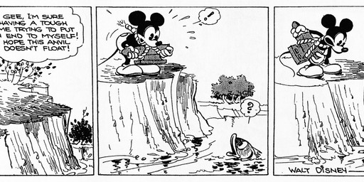 4_fingers anthro anvil bottomwear clothed clothing dialogue duo feral fingers footwear male open_mouth outside pants plant question_mark rope shoes suicidal_ideation tail talking_feral text tree water floyd_gottfredson hardie_gramatky disney mickey_mouse aquatic fish mammal 1930 20th_century absurd_res ancient_art comic dated english_text hi_res long_image monochrome signature wide_image