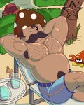 armpit_hair barazoku body_hair brown_body brown_hair clothed clothing facial_hair hair male musclegut muscular mustache shorts_only solo topless fafnir_stardust_(artist) mario_bros nintendo humanoid toad_(mario) 4:5 hi_res