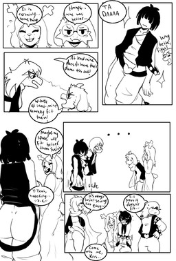 ambiguous_gender bottomless butt casual_exposure casual_nudity cfnm clothed clothing cmnm embarrassed female genitals male oversized_clothing partially_clothed penis short_tail tail text wardrobe_malfunction saikoart deltarune undertale_(series) kris_dreemurr noelle_holiday ralsei susie_(deltarune) darkner deer human mammal comic english_text hi_res monochrome