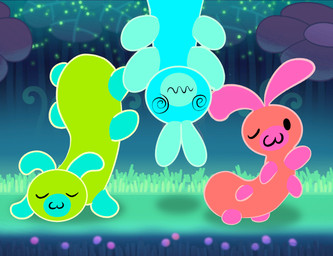 ambiguous_gender dizzy eyes_closed group trio duckydrawz bits_and_bops arthropod caterpillar flow_worms_(bits_and_bops) glowworm insect larva