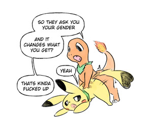 dialogue doggystyle duo female feral from_behind_position humor male male/female scarf sex simple_background text muzzzzz nintendo pokemon pokemon_mystery_dungeon spike_chunsoft charmander generation_1_pokemon pikachu pokemon_(species) english_text
