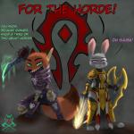 anthro armor clothed clothing dialogue dipstick_ears duo ear_markings exclamation_point female fully_clothed fur green_eyes grey_background grey_body grey_fur holding_object holding_weapon male melee_weapon multicolored_ears notched_ear orange_body orange_fur paladin purple_eyes shield simple_background smile sword text weapon knoton13 blizzard_entertainment disney warcraft zootopia judy_hopps nick_wilde canid canine fox lagomorph leporid mammal rabbit red_fox true_fox 1:1 2019 english_text hi_res