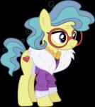 clothing cutie_mark eyewear female feral fur glasses hair jewelry multicolored_hair necklace purple_eyes quadruped simple_background smile solo transparent_background two_tone_hair yellow_body yellow_fur 90sigma hasbro my_little_pony charity_kindheart_(mlp) earth_pony equid equine horse mammal pony 2015 absurd_res alpha_channel hi_res