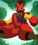 anthro aroused balls belt bloodshot_eyes bottle clothing colored_outline container detailed_background erection genitals gloves half_naked handwear leaf looking_at_viewer looking_down looking_down_at_viewer male mittens open_mouth penis potion potion_bottle red_body red_clothing red_gloves red_handwear red_mittens red_penis sewn_mouth solo spread_legs spreading standing stilts stitch_(sewing) suit surprised surprised_expression surprised_face vein veiny_penis yellow_clothing yellow_suit vorechestra rayman_(series) ubisoft hoodlum_(rayman) lum_(rayman) stumbleboom_(rayman) 5:6 hi_res