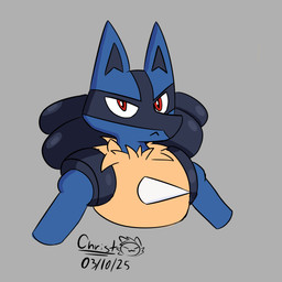 anthro black_body black_inner_ear blue_body blue_ears chest_spike fur grey_background multicolored_body simple_background solo spikes spikes_(anatomy) three-quarter_view yellow_body yellow_fur christmeow nintendo pokemon generation_4_pokemon lucario pokemon_(species) 1:1 2025 absurd_res dated half-length_portrait hi_res portrait shaded signature spanish_description