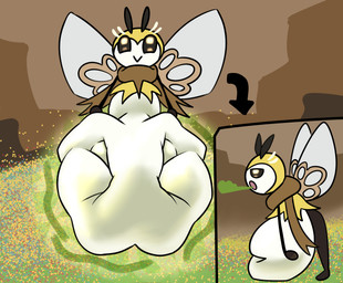 :> abdominal_bulge after_vore ambiguous_gender antennae_(anatomy) back_wings before_and_after black_body bottomwear brown_eyes burping clothing countershade_face countershade_torso countershading death fatal_vore female female_prey feral flying navel outside overweight overweight_ambiguous prey_outline pseudo_clothing rumbling_stomach scarf side_view size_difference skirt smaller_pred solo vore white_body wings yellow_body despacito20 nintendo pokemon generation_7_pokemon pokemon_(species) ribombee 2023 absurd_res digital_drawing_(artwork) digital_media_(artwork) hi_res