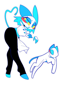 5_fingers ambiguous_feral ambiguous_gender anthro big_breasts black_bottomwear black_clothing black_pants blue_body blue_countershading blue_ears blue_eyebrows blue_eyelids blue_eyes blue_feet blue_fingers blue_fur blue_hair blue_mouth blue_sclera blue_tail blush blush_stickers bottomwear breasts clothing cord_tail countershade_torso countershading duo eyebrows featureless_feet feet female female_anthro feral fingers flesh_fang floating_hands fur hair half-closed_eyes larger_anthro larger_female leaning leaning_forward looking_at_viewer narrowed_eyes open_mouth open_smile pants pupils red_blush simple_background size_difference smaller_ambiguous smaller_feral smile tail thick_thighs white_background white_body white_clothing white_eyes white_fur wide_hipped_anthro wide_hipped_female wide_hips yellow_sclera hss_dada deltarune undertale_(series) tasque_manager darkner felid feline mammal tasque 2025 absurd_res digital_media_(artwork) hi_res