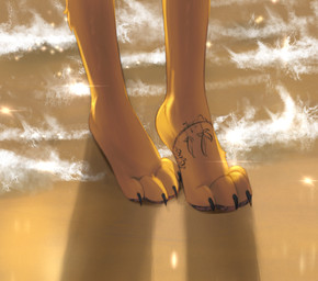 4_toes ambiguous_gender anthro beach claws close-up extreme_close-up feet female foot_shot fur hindpaw light mottled mottled_pawpads pawpads paws sand seaside solo sunlight tan_body tan_fur tattoo three-quarter_view toe_claws toes water tinygaypirate apogee_(tinygaypirate) canid canine canis domestic_dog mammal pomeranian spitz hi_res female_(lore)