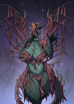 anthro big_breasts breasts claws female looking_at_viewer membrane_(anatomy) membranous_wings solo tail thick_thighs wings alanscampos capcom monster_hunter mythology elder_dragon mythological_creature mythological_scalie scalie vaal_hazak hi_res