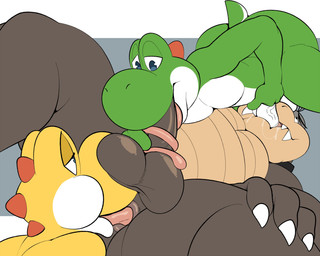 169_position 69_position anal anal_penetration anthro anthro_on_anthro anthro_penetrated anus balls bareback belly big_balls big_belly big_butt big_penis biped blue_eyes bodily_fluids brown_balls brown_body brown_penis butt claws cum cum_drip cum_inside curling_toes curvy_figure dripping ejaculation erection feet fellatio fingers from_front_position genital_fluids genitals glistening glistening_anus glistening_balls glistening_genitalia glistening_penis green_body green_skin green_tail group group_sex half-closed_eyes hand_on_leg hand_on_thigh humanoid_genitalia humanoid_penis looking_pleasured lying male male/male male_penetrated male_penetrating male_penetrating_male multicolored_body multicolored_skin narrowed_eyes nude on_bottom on_top open_mouth oral oral_penetration oral_sandwich overweight overweight_anthro overweight_male pecs penetration penile penile_penetration penis penis_in_ass power_bottom prehensile_tongue raised_tail rear_view rimming scut_tail sex short_tail simple_background tail tan_body teeth thick_thighs threesome tongue tongue_around_penis tongue_out tongue_out_fellatio trio two_tone_body two_tone_skin two_tone_tail white_balls white_body white_penis white_sclera white_skin yellow_body yellow_skin conditional_dnp erobos mario_bros mythology nintendo koopaling morton_koopa_jr. yoshi_(character) dinosaur dragon dragon_koopa green_yoshi koopa mammal mythological_creature mythological_scalie prehistoric_species reptile scalie turtle yellow_yoshi yoshi 2025 colored digital_drawing_(artwork) digital_media_(artwork) flat_colors hi_res shaded