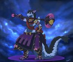 anthro armor big_butt biped butt fantasy_armor hyper male pose solo space standing tail thick_tail thick_thighs weapon weapon_on_shoulder sajik mythology rykuta dragon mythological_creature mythological_scalie scalie hi_res