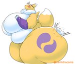 absurd_res anthro bandai_namco belly big_breasts big_butt blush breasts butt butt_slap canid cleo_(saintdraconis) digimon digimon_(species) digital_media_(artwork) disembodied_hand duo eyewear eyewear_on_head female fur goggles goggles_on_head hi_res huge_breasts huge_butt huge_thighs hyper hyper_butt love_handles mammal markings morbidly_obese neck_tuft obese obese_anthro obese_female overweight overweight_anthro overweight_female purple_markings renamon saintdraconis simple_background slap slightly_chubby solo_focus spanking surprised_expression thick_thighs tomoe_(symbol) tuft white_body white_fur wide_hips yellow_body yellow_fur