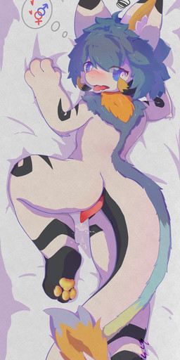 anthro aroused bed bed_humping belly_fur black_body black_fur blue_hair blush blushing_profusely bodily_fluids clothing cum dakimakura dripping edging embarrassed excessive_genital_fluids excessive_precum fluffy_ears fur furniture genital_fluids hair horn humping long_tail looking_at_viewer lying lying_on_bed male mane markings near_orgasm neck_tuft on_bed on_front open_mouth patterns paws penile penises_touching precum precum_drip seductive sex solo spread_legs spreading tail teasing tely thick_tail thigh_sex_intercrural tuft wet wet_clothing wet_sheet xuanqi european_mythology mythology dragon furred_dragon furred_scalie humanoid mythological_creature mythological_scalie scalie western_dragon 1:3 absurd_res dakimakura_design digital_media_(artwork) hi_res