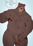 anthro belly blush brown_body brown_fur embarrassed facial_scar flaccid foreskin fur genitals male missing_eye moobs navel nipples nude penis scar solo kogane_reinsheavenz mihoyo zenless_zone_zero ben_bigger bear mammal hi_res