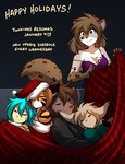 announcement anthro bedding blanket breasts christmas_clothing christmas_headwear clothing dress eyes_closed female fingers group hat headgear headwear holidays humanoid_hands inside male purple_clothing purple_dress santa_hat sleeping smile tail text conditional_dnp tom_fischbach christmas twokinds flora_(twokinds) kathrin_vaughan keith_keiser natani trace_legacy basitin canid canine canis felid human keidran mammal pantherine tiger wolf 2022 adobe_photoshop_(artwork) colored digital_media_(artwork) english_text