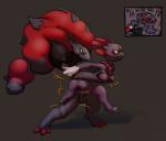 2015 anthro anthrofied balls big_dom_small_sub black_body black_fur black_hair blue_eyes breast_grab breasts canid canine claws dominant dominant_female dominant_male duo erection female female_penetrated from_behind_position fur fuzzamorous gem generation_4_pokemon generation_5_pokemon genitals grabbing_from_behind hair hand_on_breast humor knot laugh male male/female male_penetrating male_penetrating_female mammal nintendo nipples nude penetration penile penile_penetration penis penis_in_pussy pokemon pokemon_(species) pokemorph pussy red_body red_eyes red_fur red_hair sex simple_background size_difference smile teeth vaginal vaginal_penetration weavile white_body white_fur zoroark