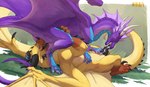 69_position anklet anthro anus black_horn black_penis black_tongue blue_eyes bodily_fluids claws cum cum_in_mouth cum_inside cumshot cunnilingus duo ejaculation erection facial_horn fellatio female female_penetrated feral feral_on_feral feral_penetrated feral_penetrating feral_penetrating_feral frill_(anatomy) genital_fluids genitals horn horn_jewelry intraspecies jewelry long_neck long_tail lying male male/female male_penetrating male_penetrating_female membrane_(anatomy) membranous_wings neck_frill nose_horn on_back oral penetration penile penis purple_body purple_scales scales sex spikes tail tongue vaginal wings yellow_body yellow_scales nawka mythology cyrakhis kyala dragon mythological_creature mythological_scalie scalie 2025