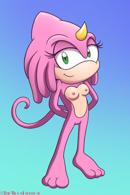 1_horn anthro areola biped breasts closed_smile countershade_face countershade_torso countershading female forehead_horn front_view genitals green_eyes horn humanoid_genitalia humanoid_vulva looking_at_viewer medium_breasts mouth_closed nipples nude pink_body plantigrade simple_background smile solo standing tan_body tan_countershading vulva shadowwalk archie_comics sega sonic_the_hedgehog_(archie) sonic_the_hedgehog_(comics) sonic_the_hedgehog_(series) liza_the_chameleon chameleon lizard reptile scalie 2025 2:3 hi_res