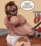 anthro areola beard belly belly_hair biped body_hair bulge butt chest_hair clothed clothing cookware facial_hair food frying_pan fur hair kitchen_utensils looking_at_viewer male male_anthro meat moobs muscular muscular_anthro muscular_male nipples overweight overweight_anthro overweight_male sausage simple_background smile solo tail text tools topless topless_anthro topless_male underwear tonydapig domestic_pig mammal suid suine sus_(pig) wild_boar 1:1 absurd_res digital_media_(artwork) hi_res